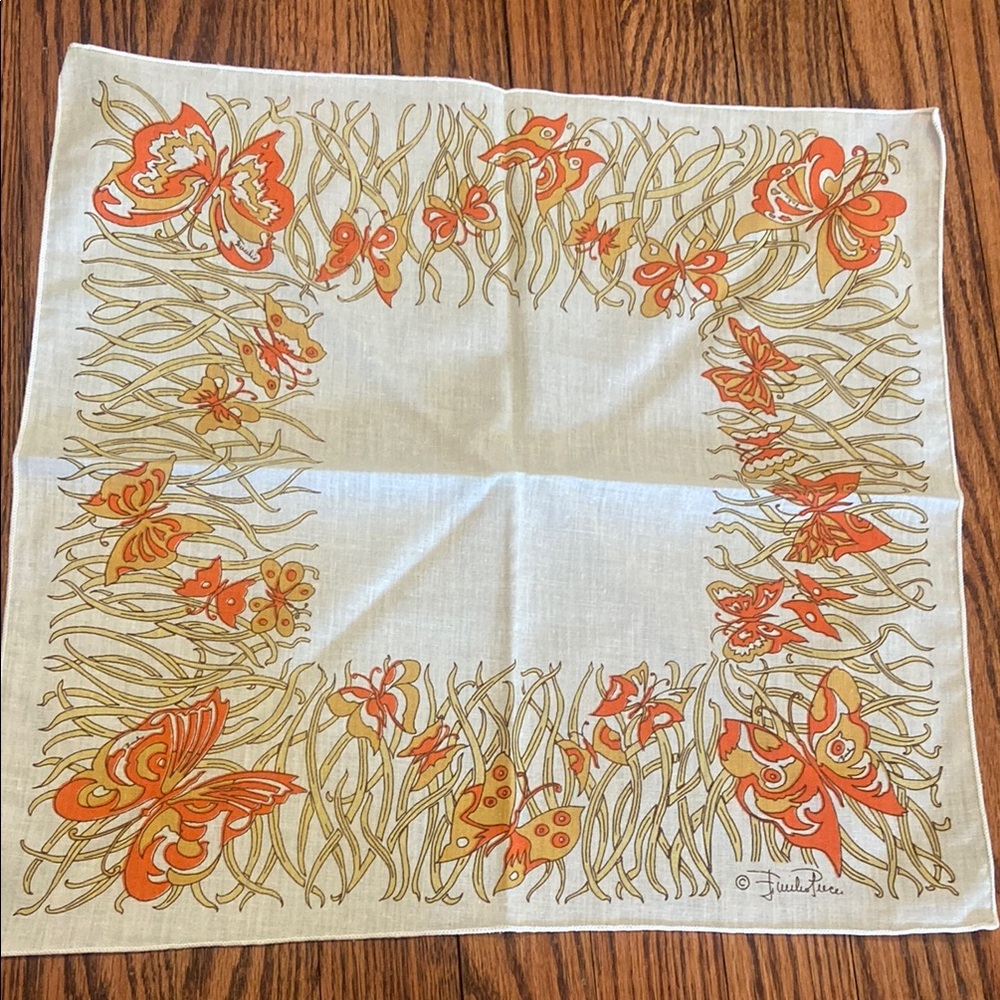 Emilio Pucci Vintage 1970’s Orange and Cream Dining Napkin set of 4